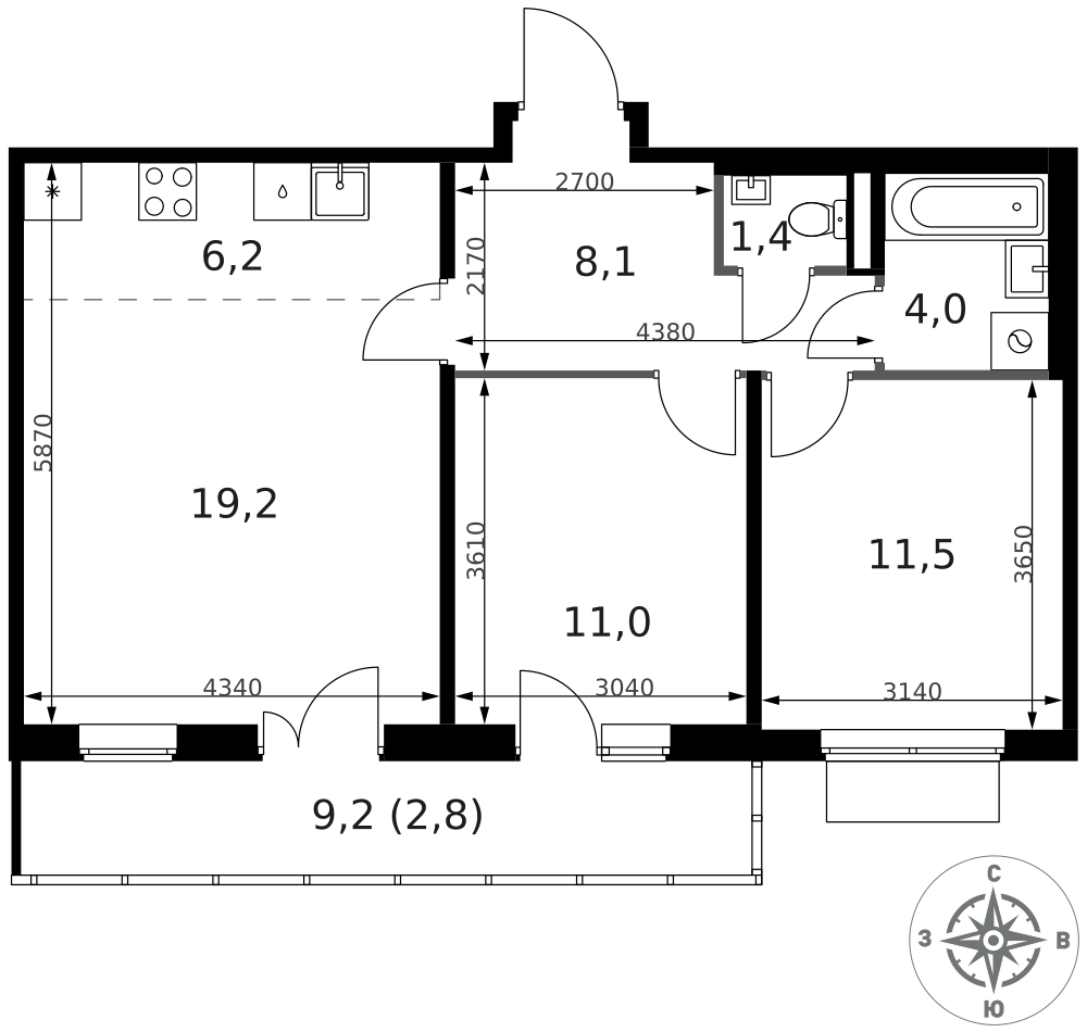 3-комнатная 64 м2 в ЖК 1-й Ясеневский корпус null этаж 3