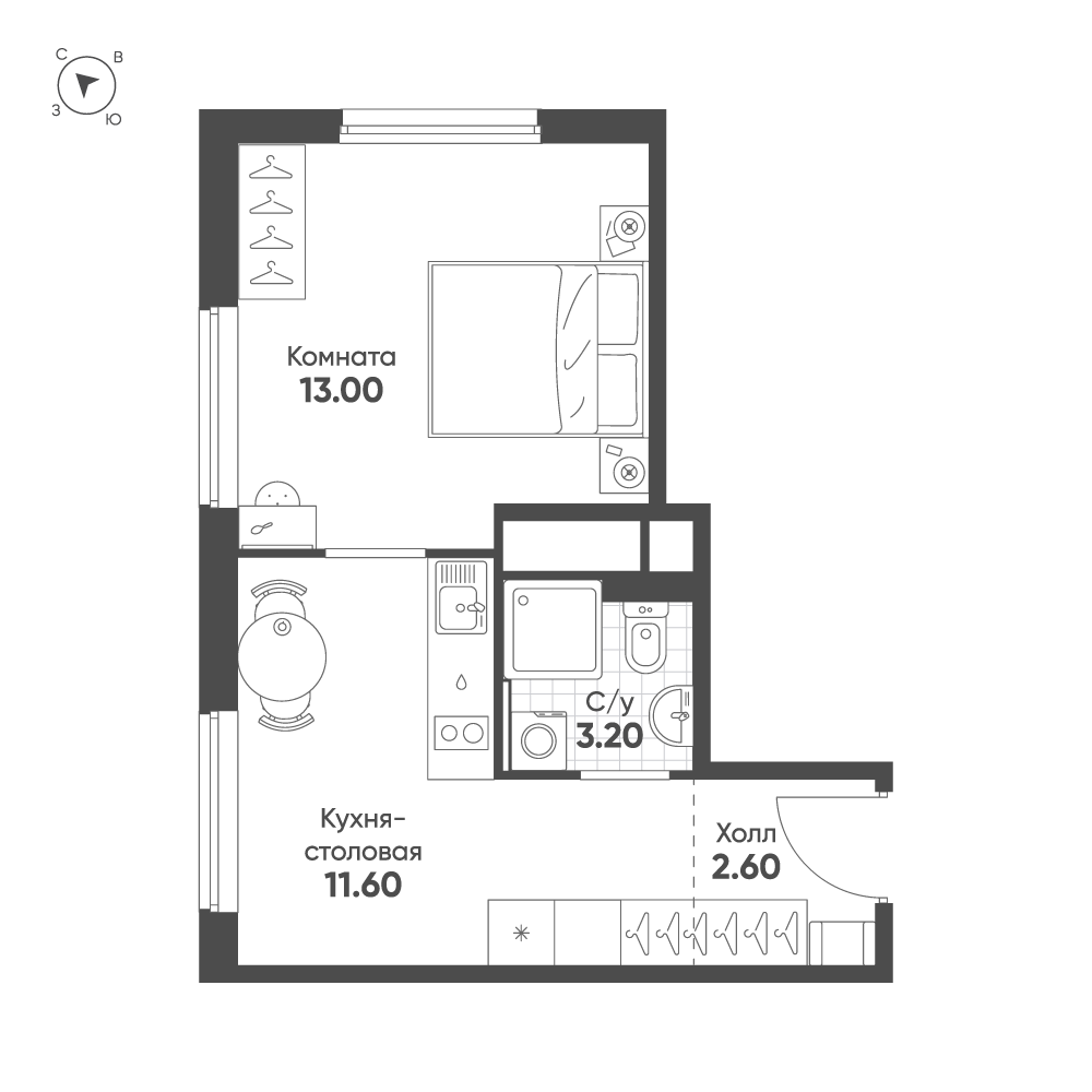 1-комнатная 30 м2 в ЖК АВЕНЮ-АПАРТ ПУЛКОВО корпус null этаж 3