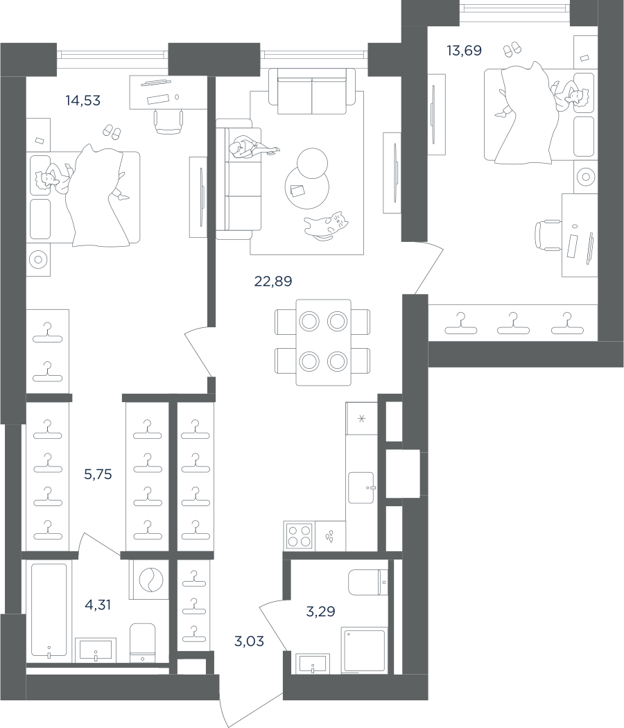 2-комнатная 67 м2 в ЖК ULTIMACity корпус null этаж 7