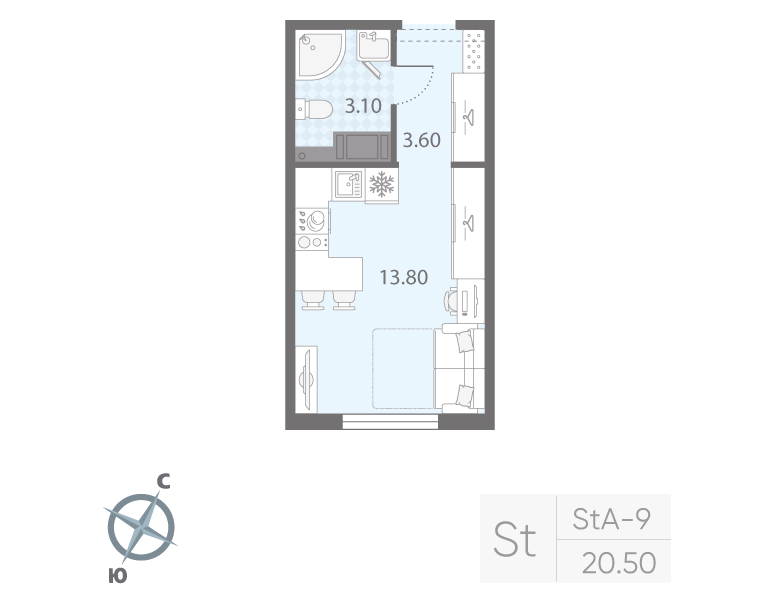 Студия 20 м2 в ЖК Ручьи (2 оч.) корпус null этаж 17