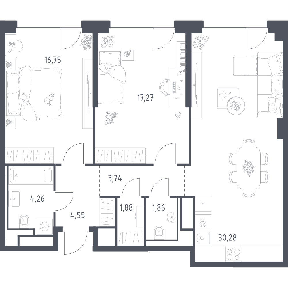 Студия 80 м2 в ЖК Квартал на воде корпус null этаж 2