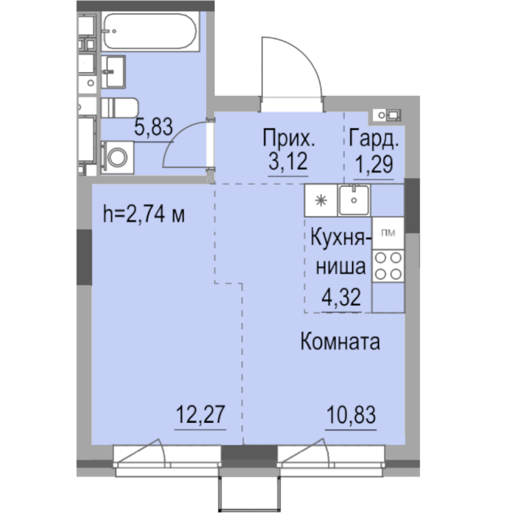 Студия 37 м2 в ЖК Республика корпус null этаж 4