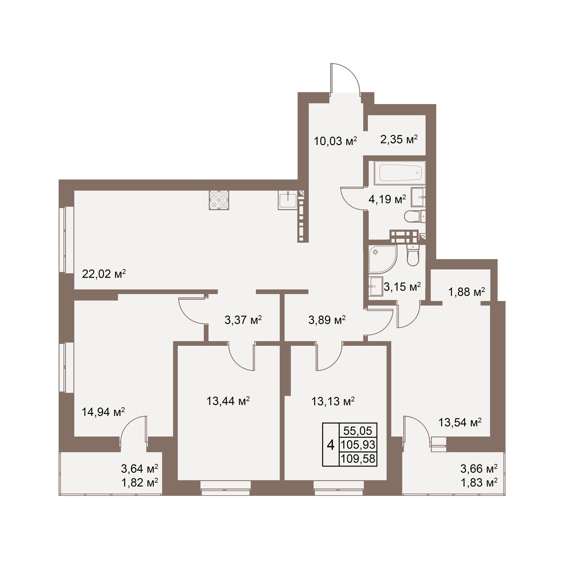 4-комнатная 109 м2 в ЖК Покровский парк корпус null этаж 8