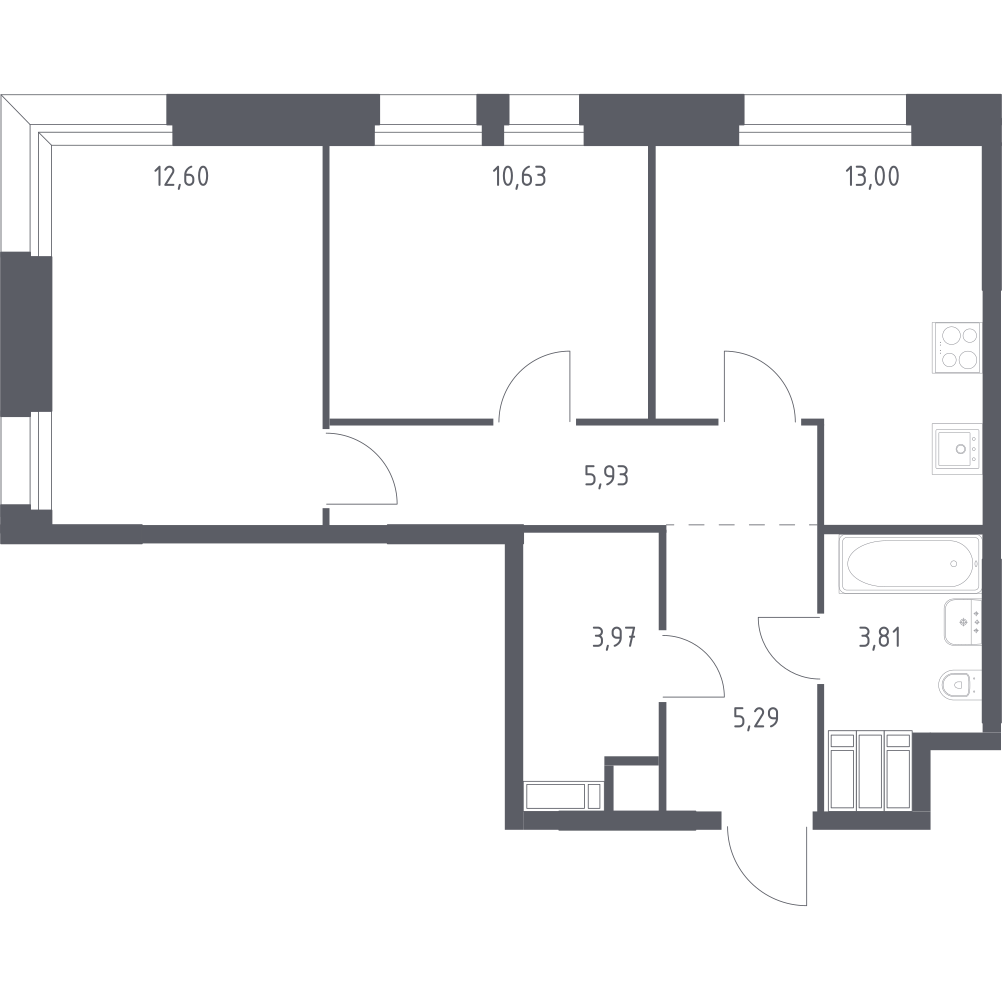 2-комнатная 55 м2 в ЖК Тропарево Парк корпус null этаж 23