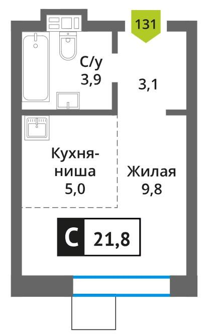 Студия 21.8 м2 в ЖК undefined корпус null этаж 3