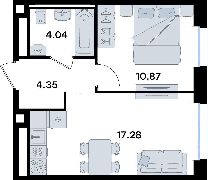 1-комнатная 36 м2 в ЖК GloraX Экосити корпус null этаж 2