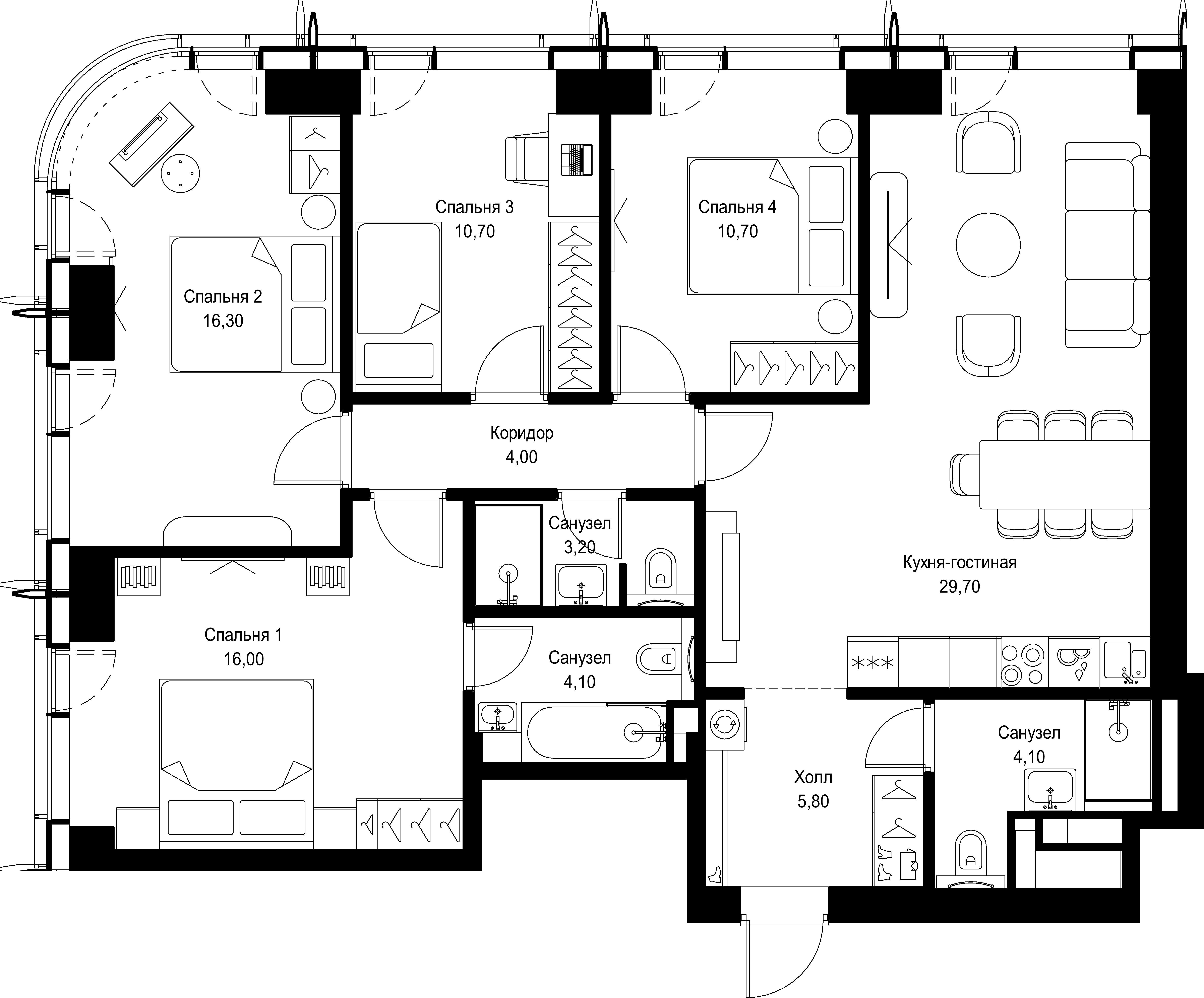 4-комнатная 104 м2 в ЖК CITY BAY корпус null этаж 6
