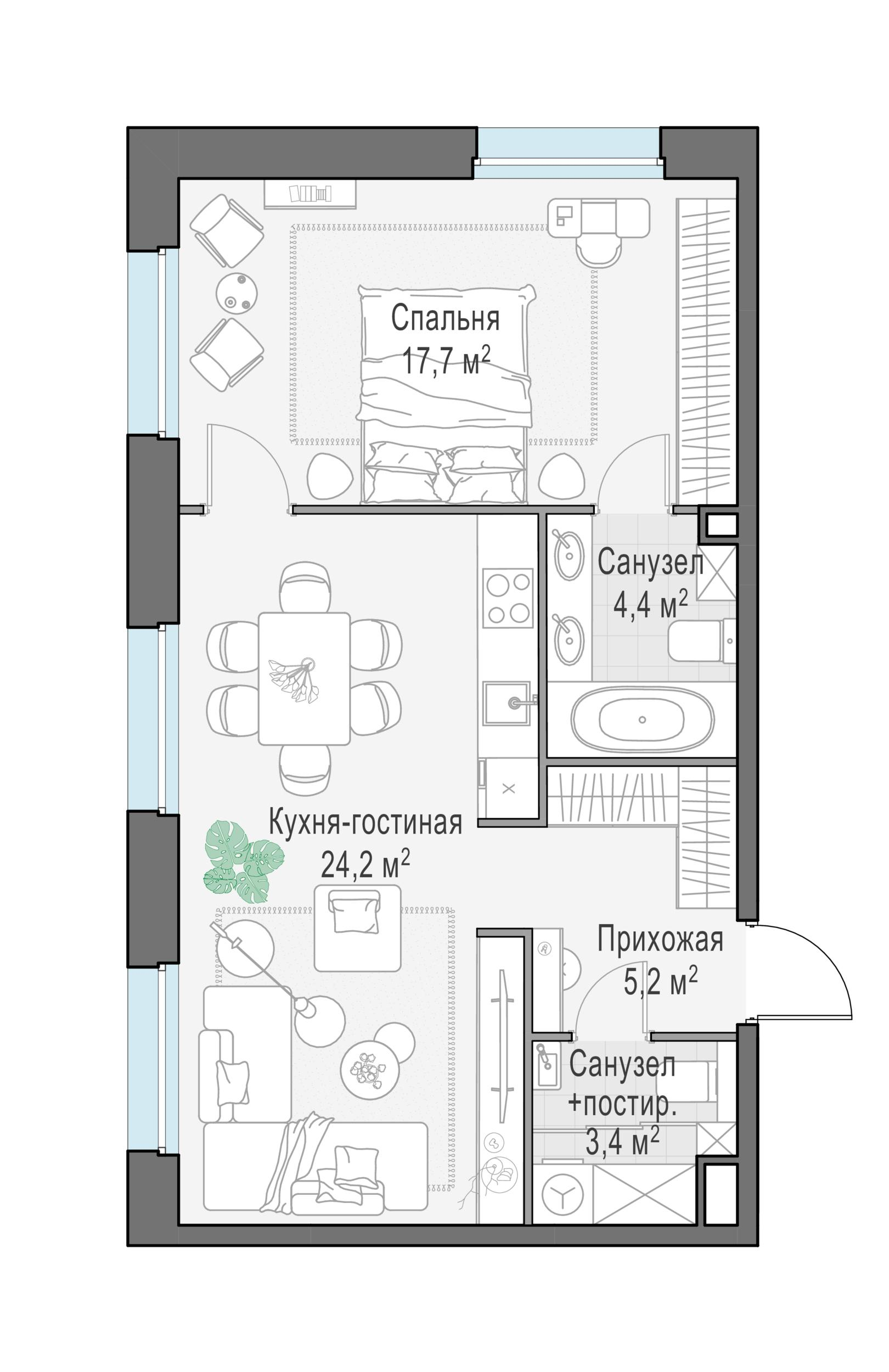 3-комнатная 54 м2 в ЖК Жилые кварталы «Белый Град» корпус null этаж 7