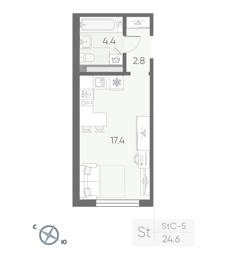Студия 24 м2 в ЖК Пулково Lake корпус null этаж 4