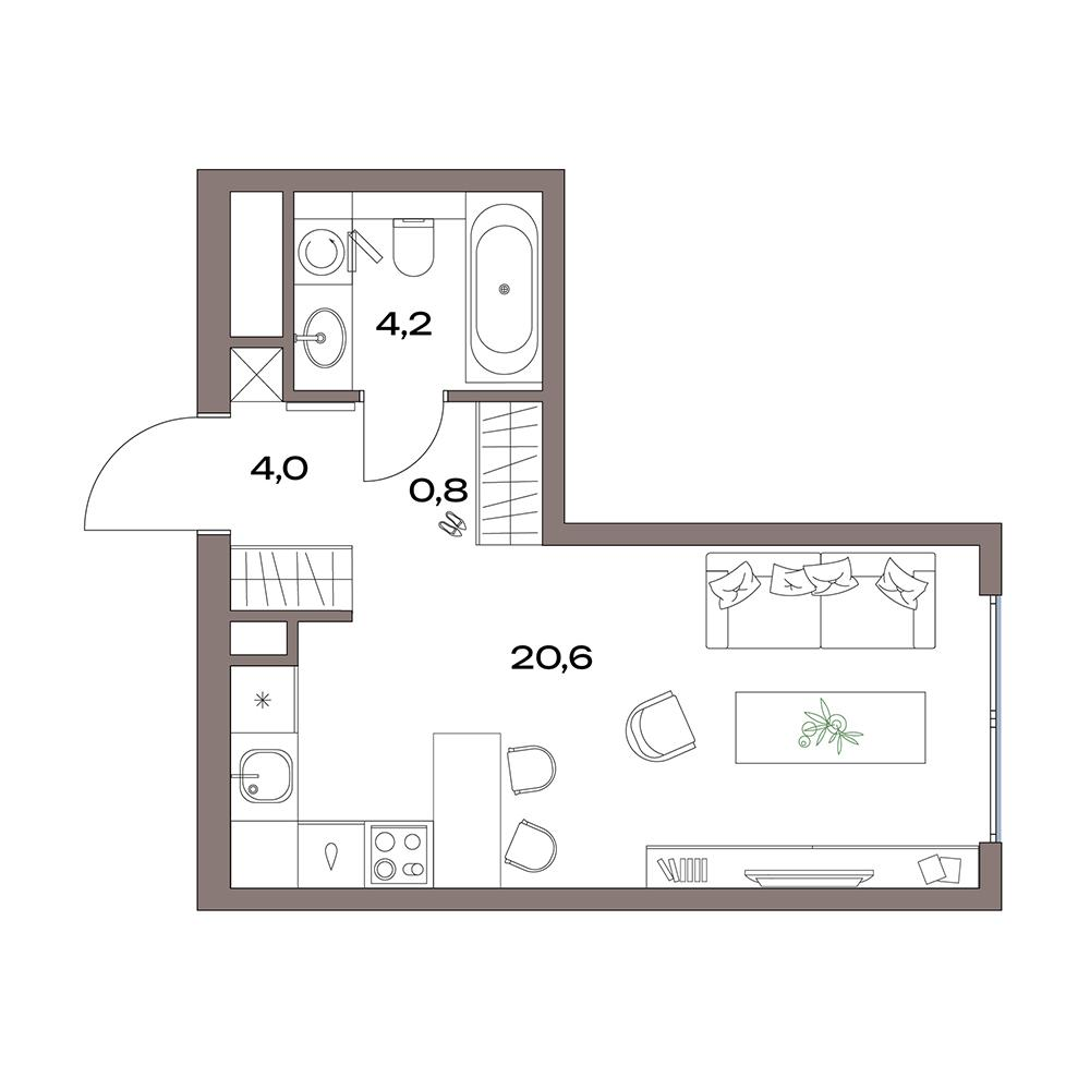 Студия 29 м2 в ЖК Акценты корпус null этаж 9