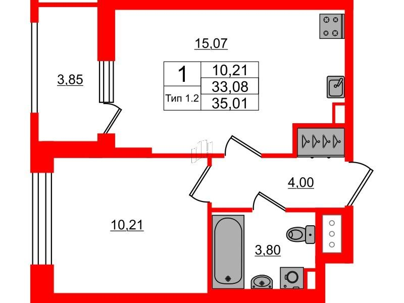 1-комнатная 33 м2 в ЖК Сэтл Ривьера корпус null этаж 13