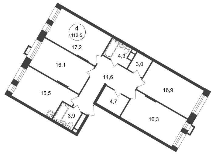 4-комнатная 112 м2 в ЖК Первый Московский корпус null этаж 18