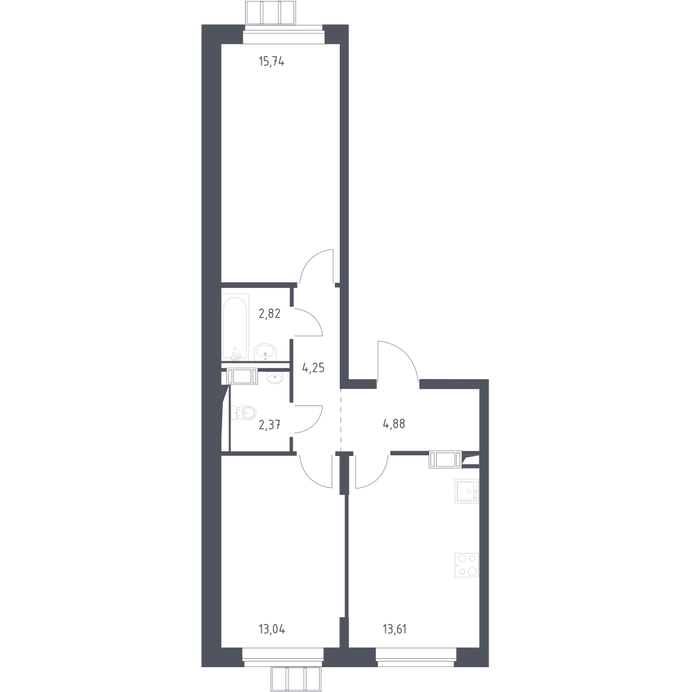 2-комнатная 56 м2 в ЖК Алхимово корпус null этаж 3