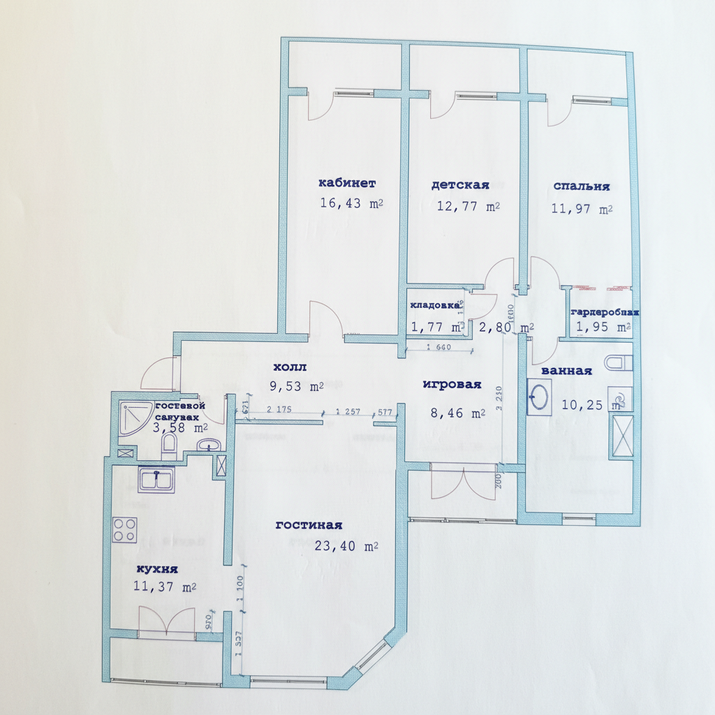4-комнатная 111.4 м2 в ЖК undefined корпус null этаж 3