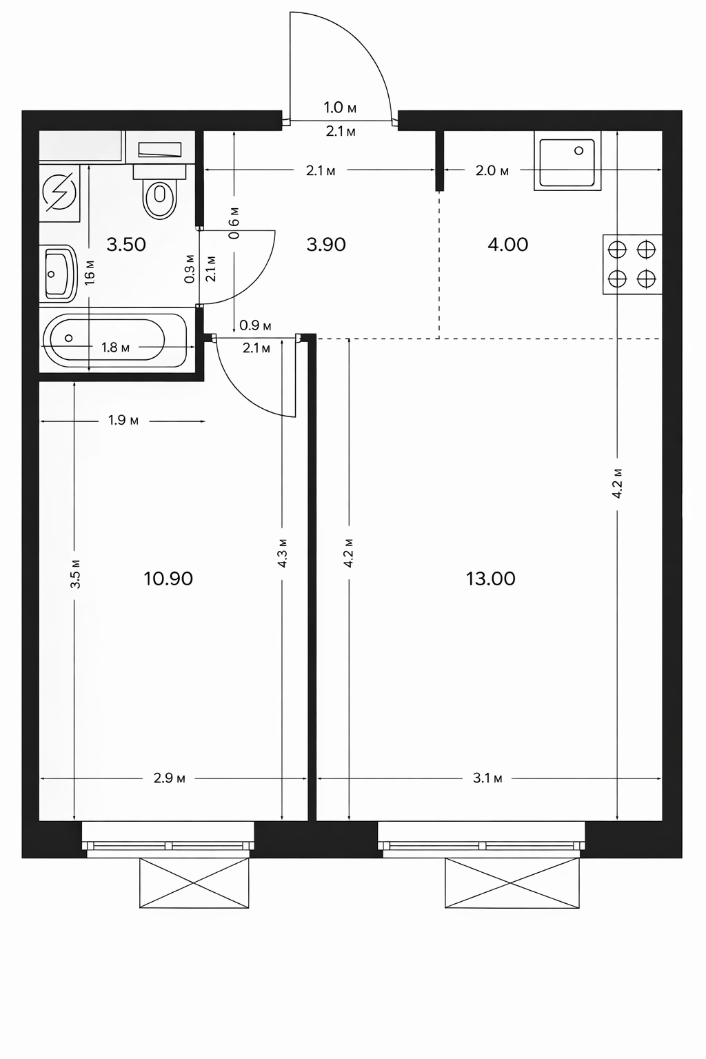 1-комнатная 35.3 м2 в ЖК undefined корпус null этаж 14
