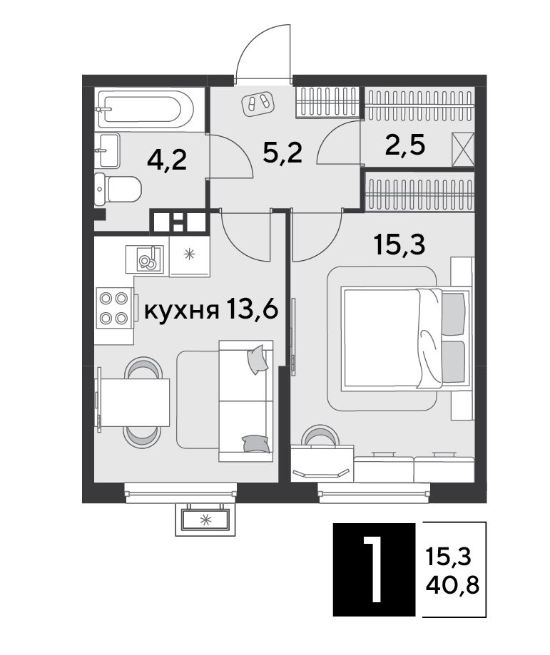 1-комнатная 40 м2 в ЖК Парк Победы 2 корпус null этаж 3
