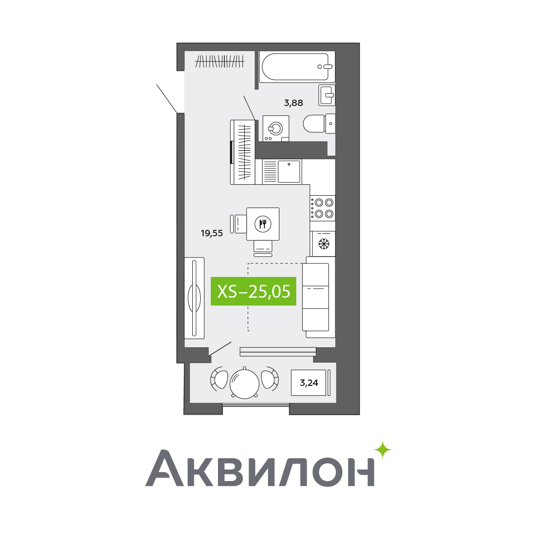 Студия 25 м2 в ЖК Аквилон CITY Towers корпус null этаж 10