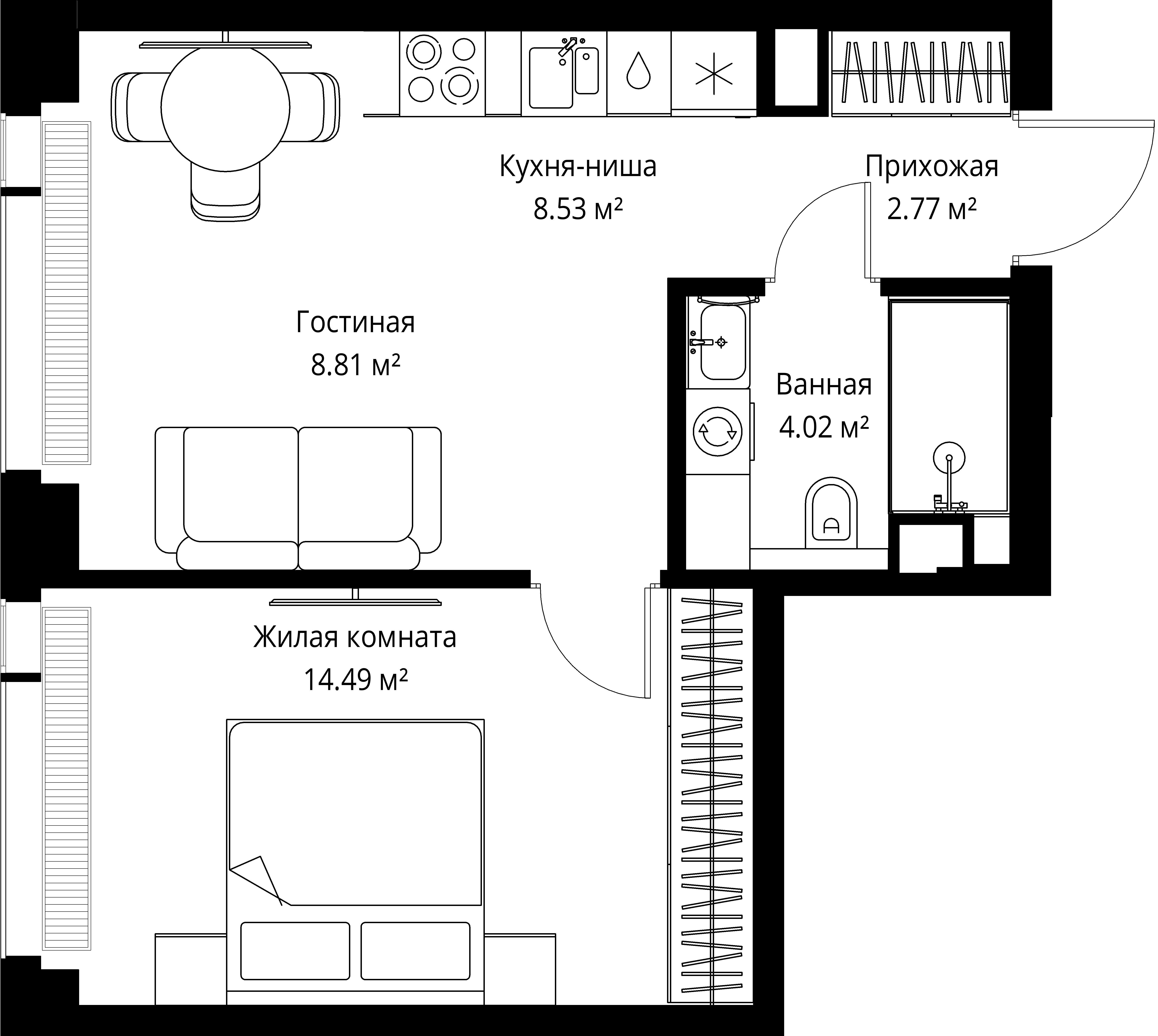 1-комнатная 38 м2 в ЖК ВЕЕР корпус null этаж 38