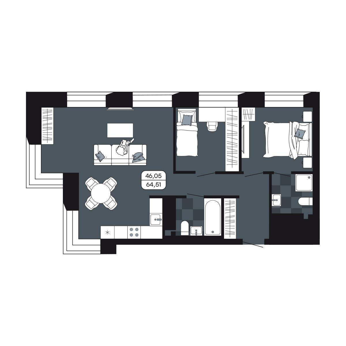 Студия 64 м2 в ЖК Парк Авеню корпус null этаж 12