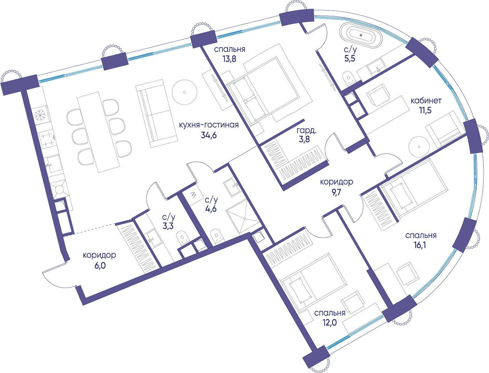 1-комнатная 121 м2 в ЖК Остров корпус null этаж 16