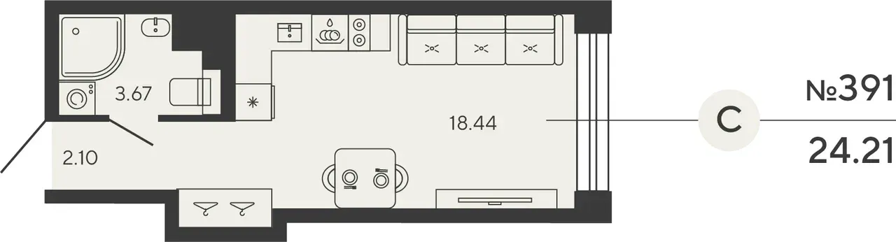 Студия 24 м2 в ЖК Bashni Element корпус null этаж 11