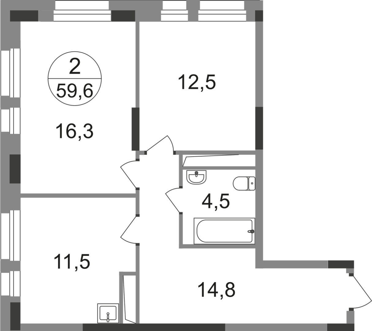 2-комнатная 59 м2 в ЖК Первый Московский корпус null этаж 5