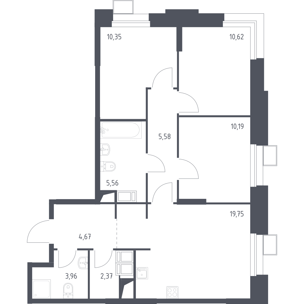 3-комнатная 73 м2 в ЖК Тропарево Парк корпус null этаж 6