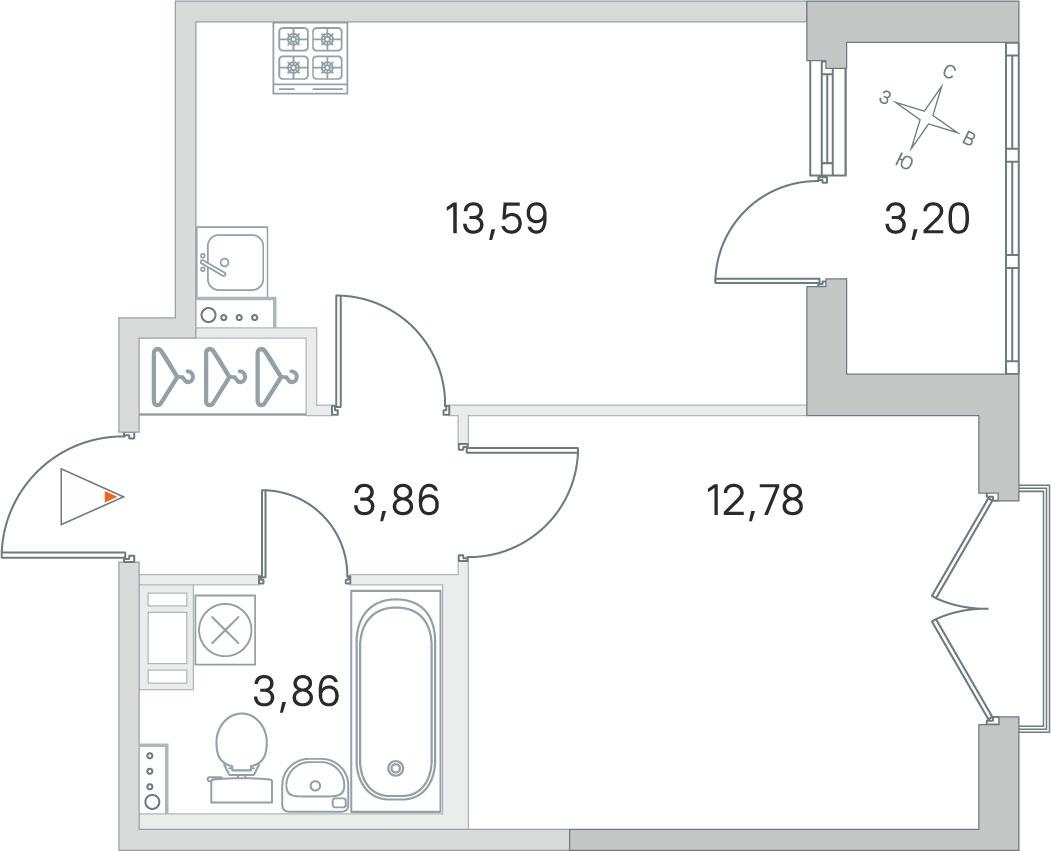 1-комнатная 35 м2 в ЖК Любоград корпус null этаж 4