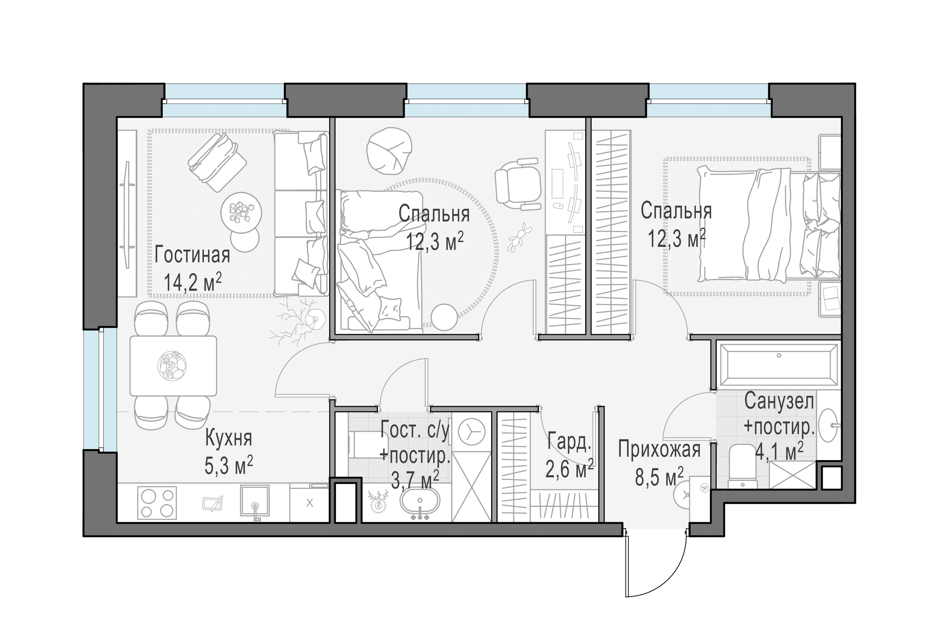 3-комнатная 63 м2 в ЖК Жилые кварталы «Белый Град» корпус null этаж 13