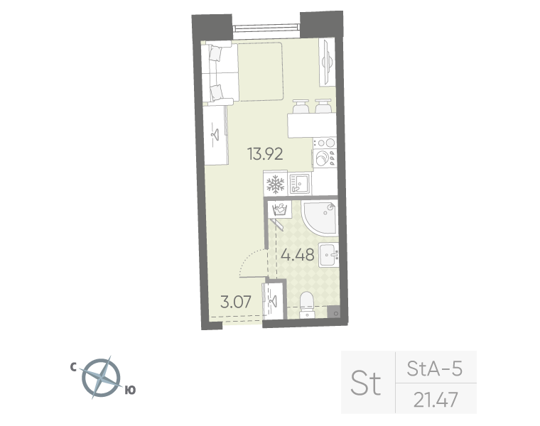 Студия 21 м2 в ЖК Бульвар Грина корпус null этаж 3