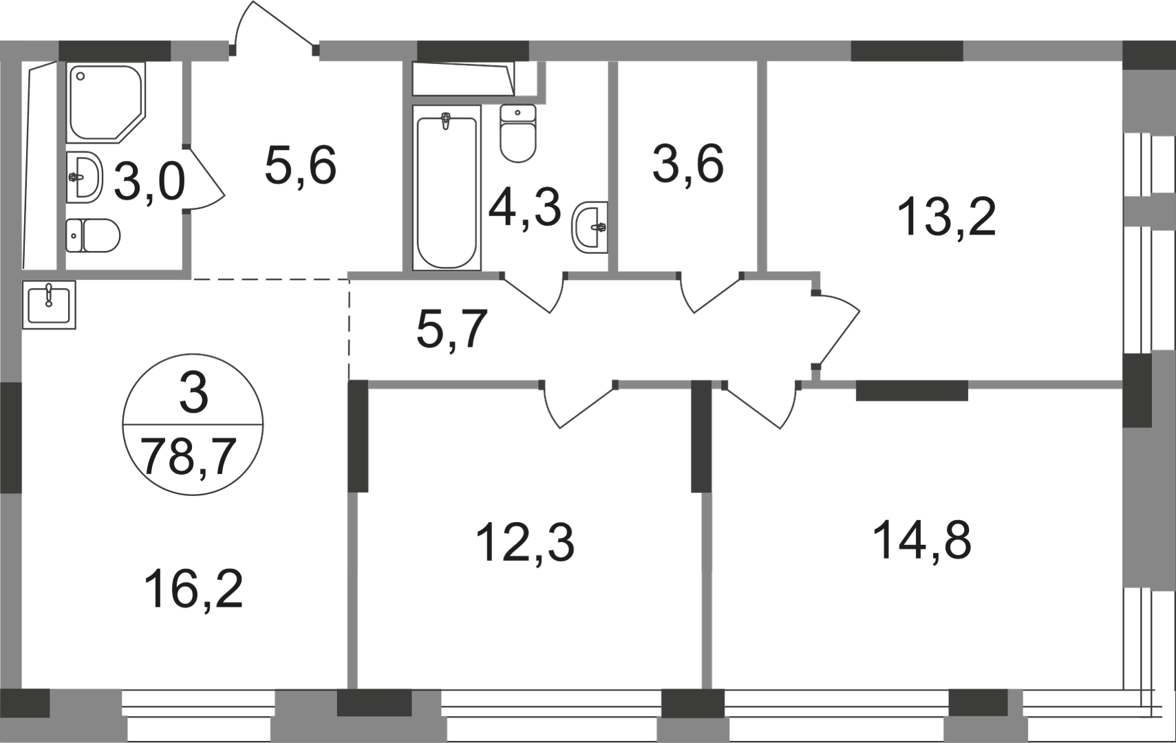3-комнатная 78 м2 в ЖК Первый Московский корпус null этаж 15