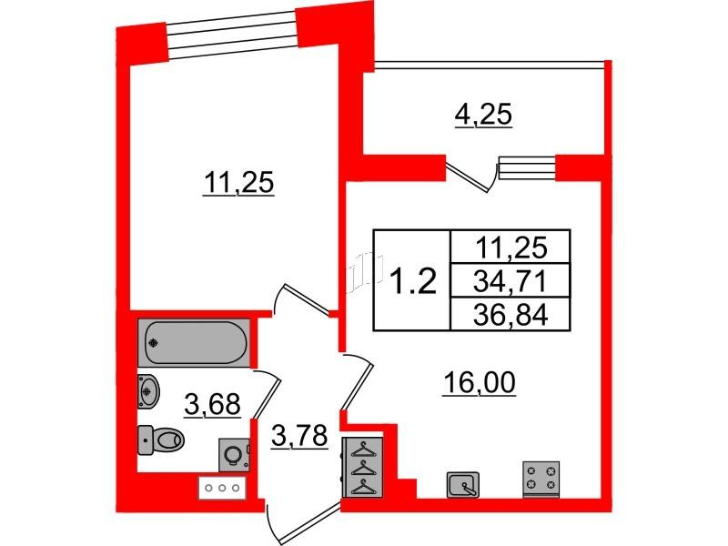 1-комнатная 34 м2 в ЖК Бионика Заповедная корпус null этаж 11