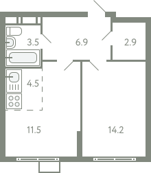 Студия 42 м2 в ЖК Ново-Молоково корпус null этаж 7
