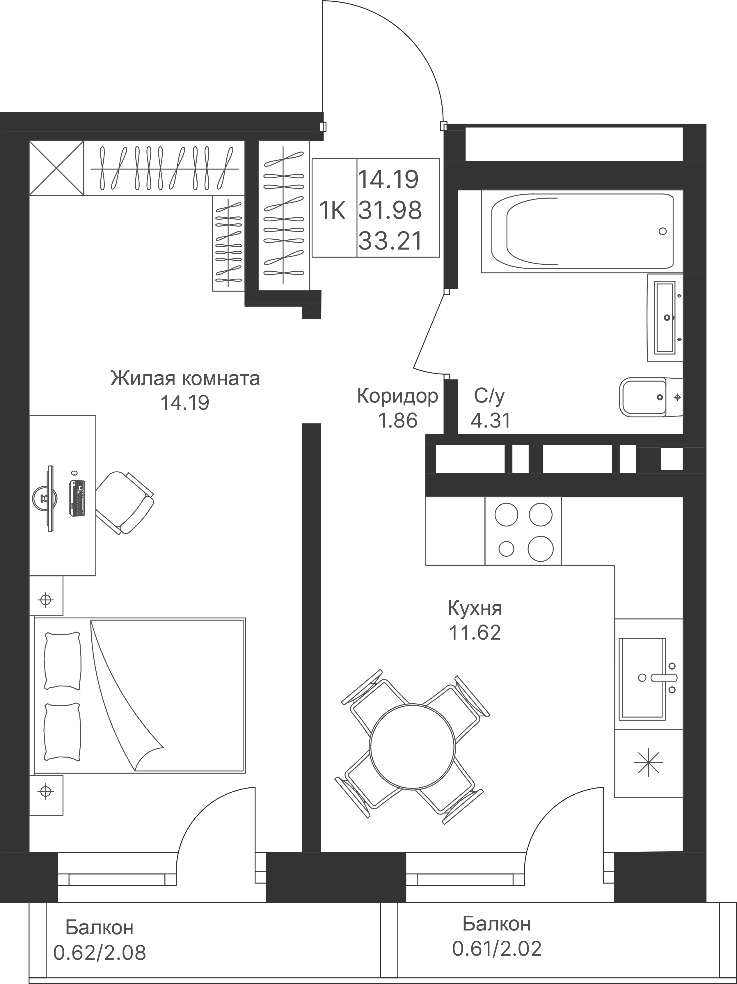 Студия 33 м2 в ЖК Мой Ритм корпус null этаж 2