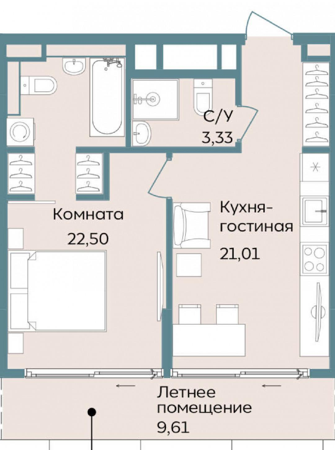 1-комнатная 56.7 м2 в ЖК undefined корпус null этаж 4