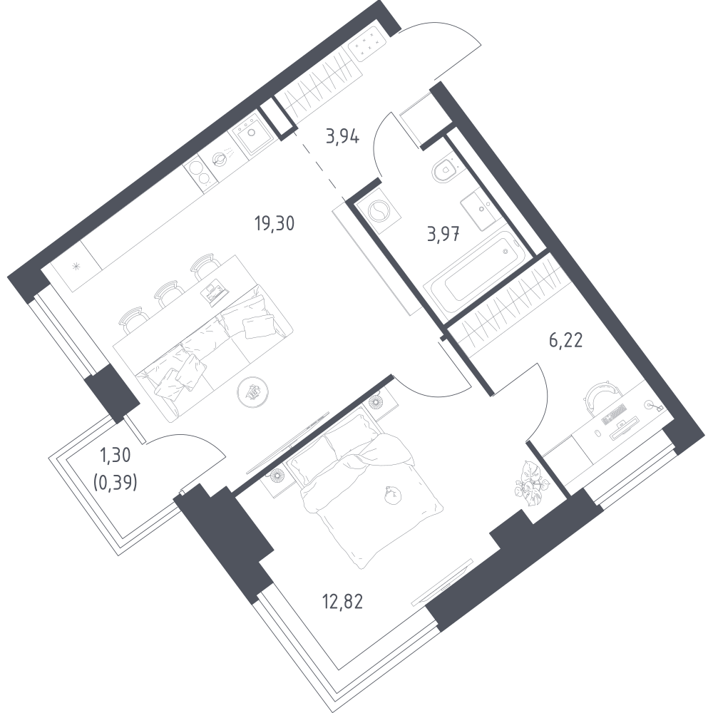 1-комнатная 46 м2 в ЖК Литературный Квартал корпус null этаж 9
