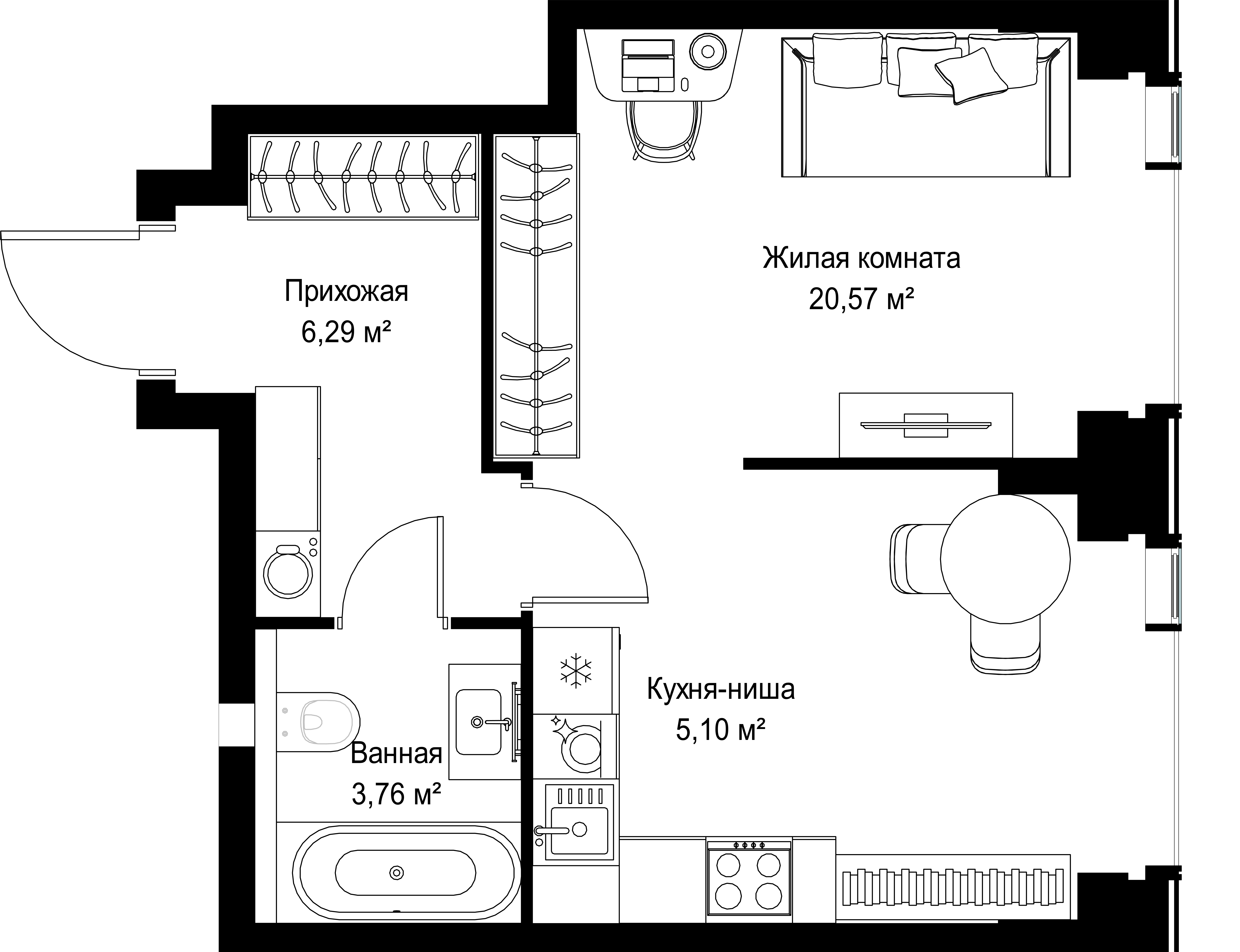 1-комнатная 35 м2 в ЖК СИТИДЗЕН корпус null этаж 15