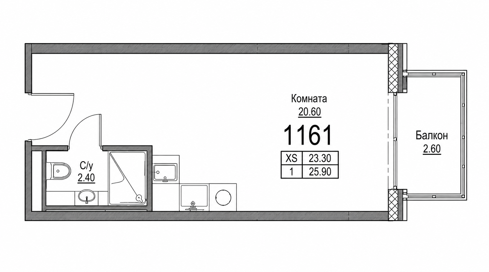 Студия 25.9 м2 в ЖК undefined корпус null этаж 11