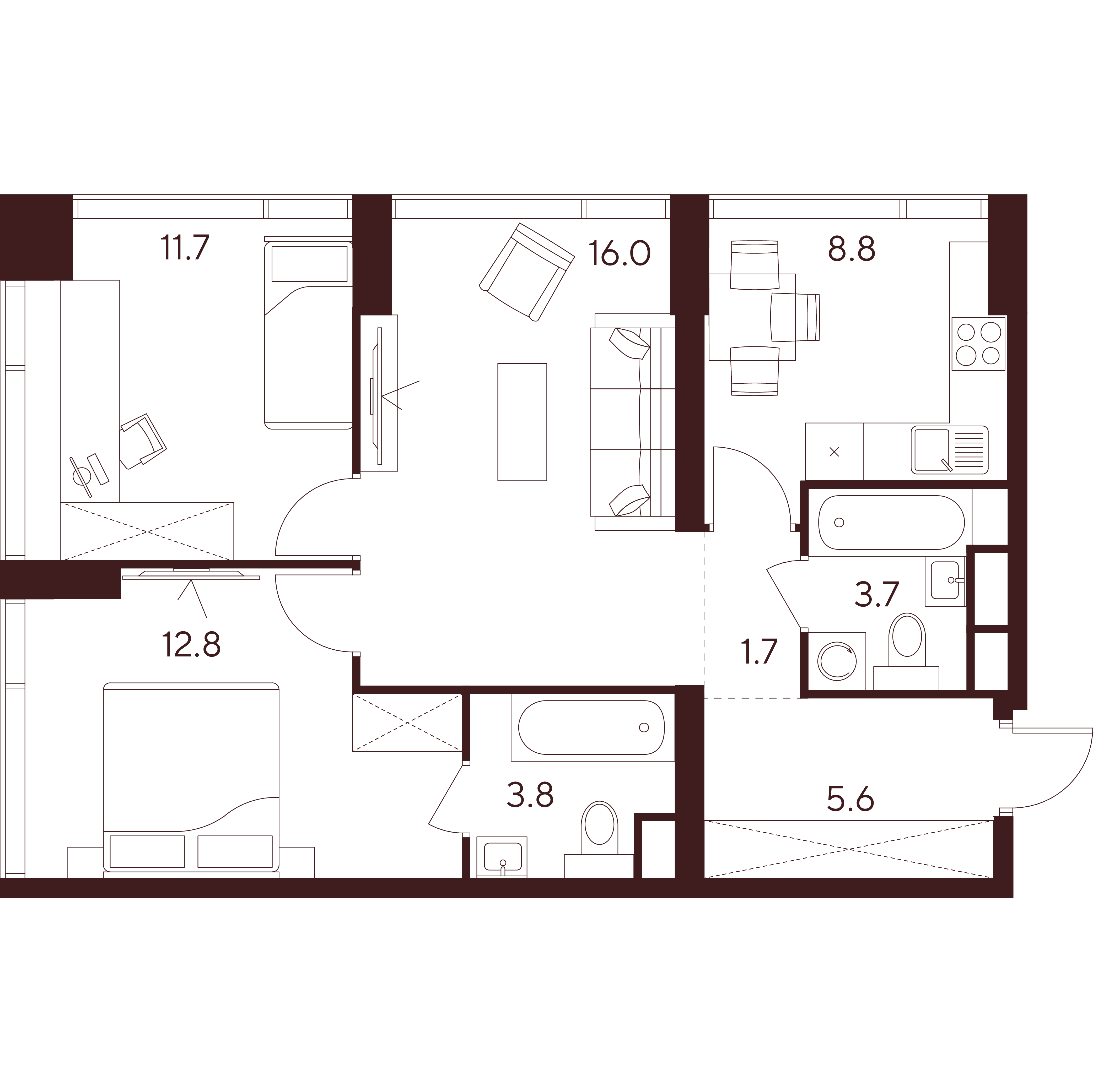 3-комнатная 64 м2 в ЖК Инди Тауэрз от Аквилон корпус null этаж 6
