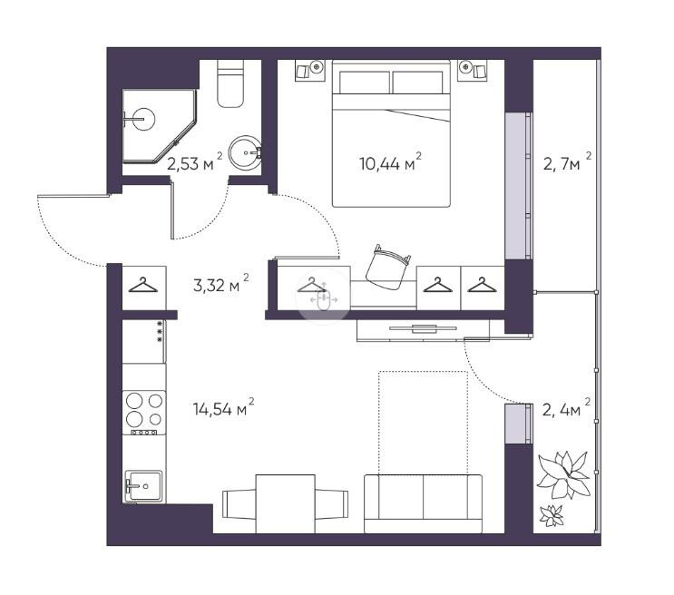 1-комнатная 33.5 м2 в ЖК undefined корпус null этаж 6