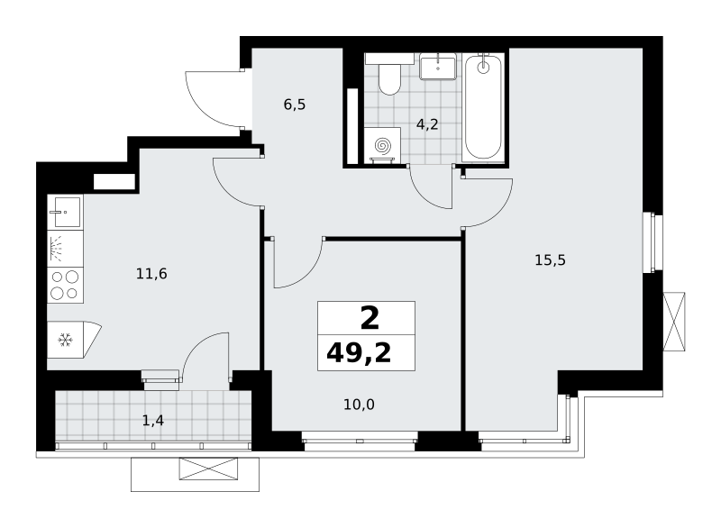 2-комнатная 49 м2 в ЖК Деснаречье корпус null этаж 9