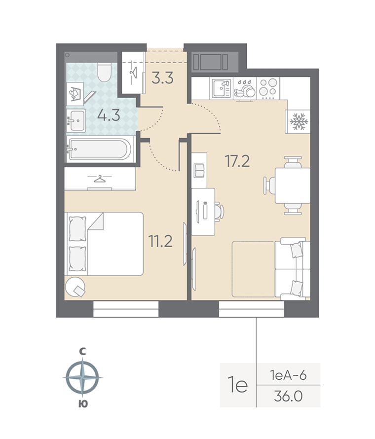 1-комнатная 36 м2 в ЖК Большая Охта корпус null этаж 9