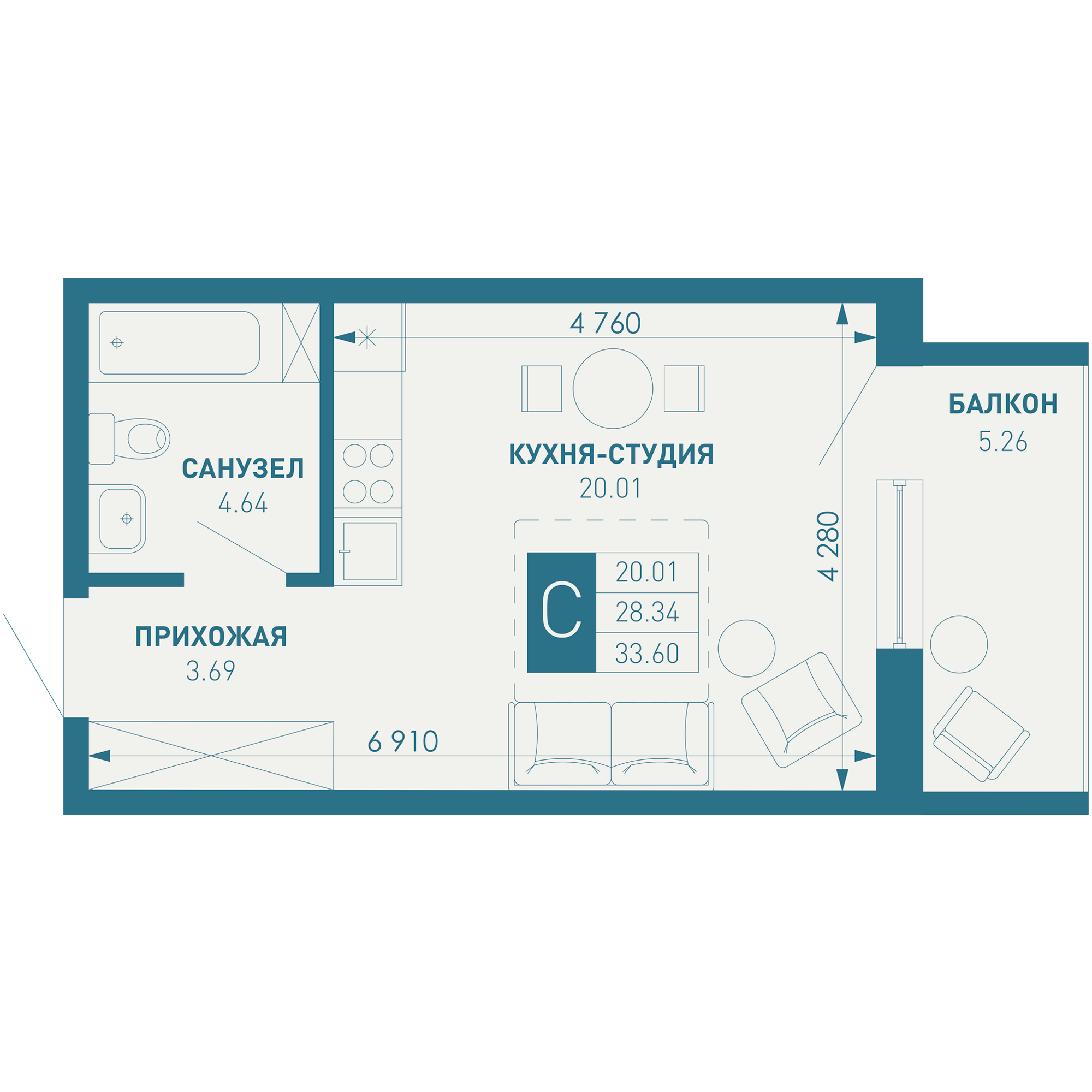 Студия 34 м2 в ЖК ИНАЧЕ в Молодежном корпус null этаж 9