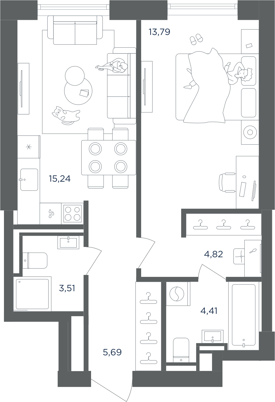 1-комнатная 47 м2 в ЖК ULTIMACity корпус null этаж 22