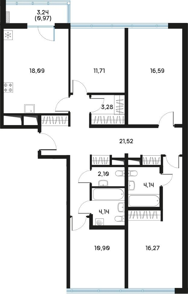 4-комнатная 110 м2 в ЖК Регенбоген корпус null этаж 8