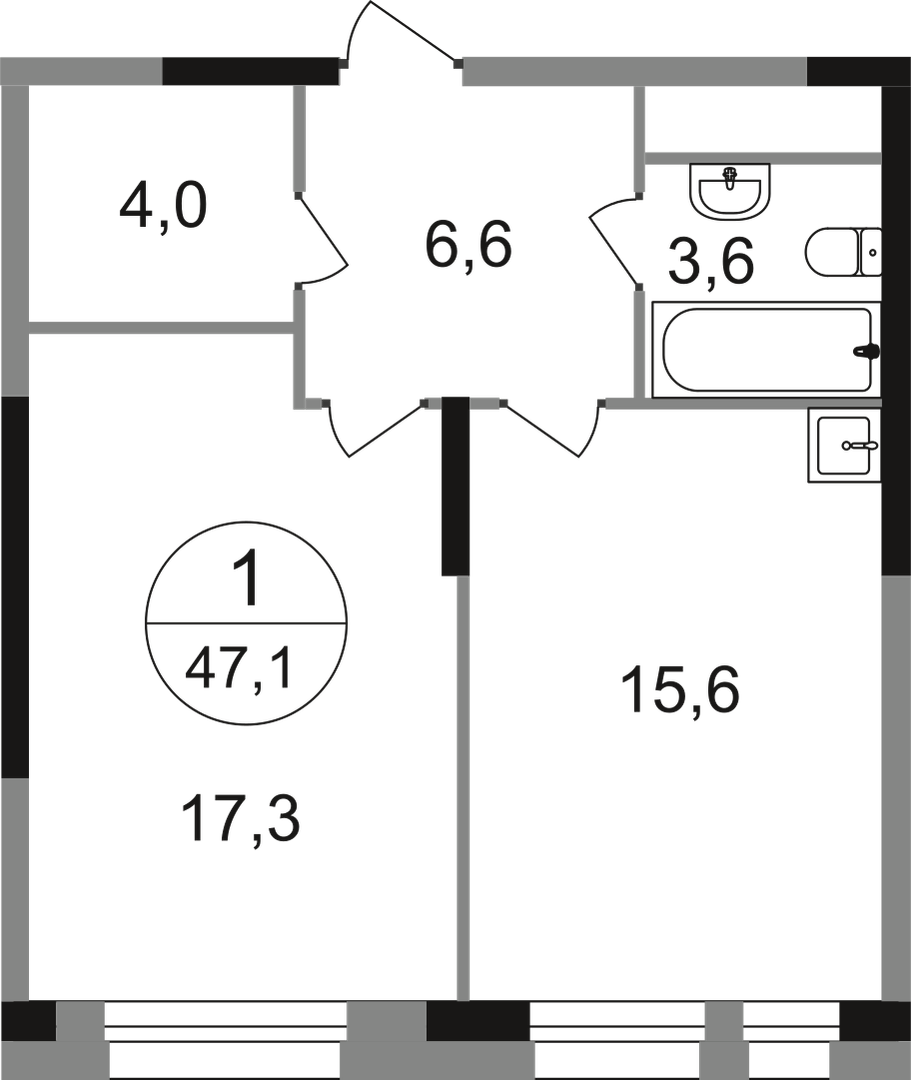 1-комнатная 47 м2 в ЖК Первый Московский корпус null этаж 7