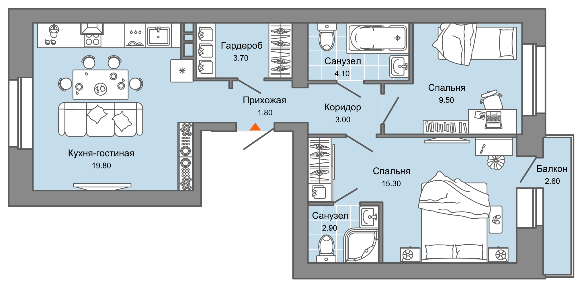 3-комнатная 61 м2 в ЖК Камаполис корпус null этаж 7