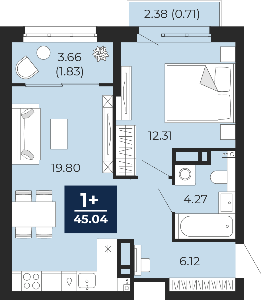 1-комнатная 42 м2 в ЖК Беринг корпус null этаж 11
