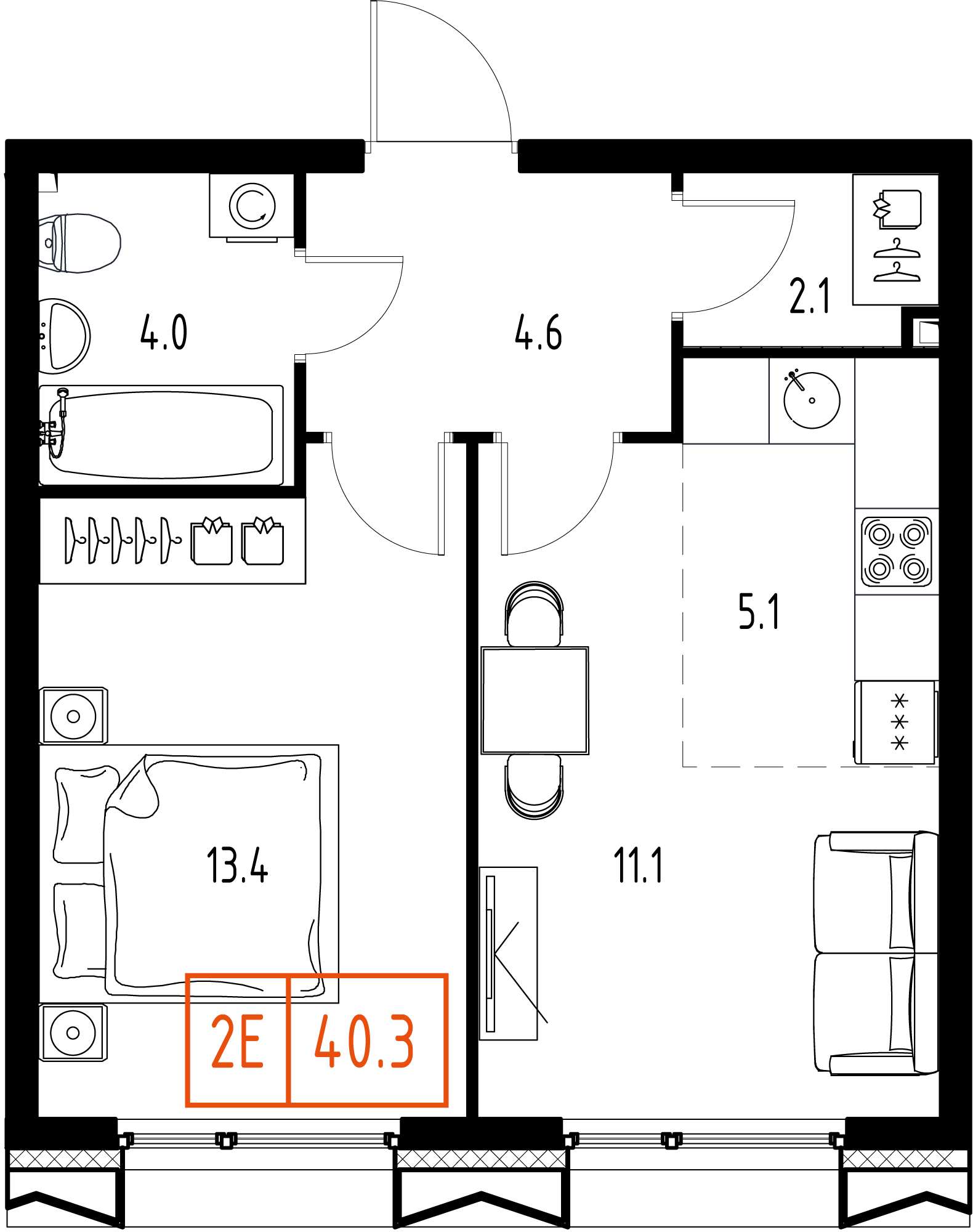 1-комнатная 40 м2 в ЖК Skolkovo One корпус null этаж 7