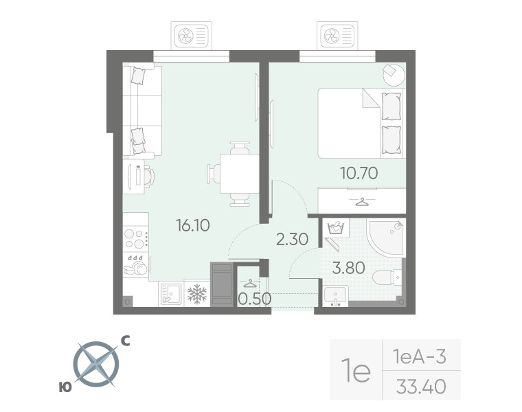 1-комнатная 33 м2 в ЖК Зеркальный ручей корпус null этаж 14